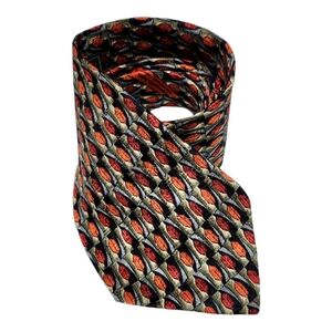 ERMENEGILDO ZEGNA Orange Leaves Mosaic Design Gray Ochre Men's Silk Neck Tie